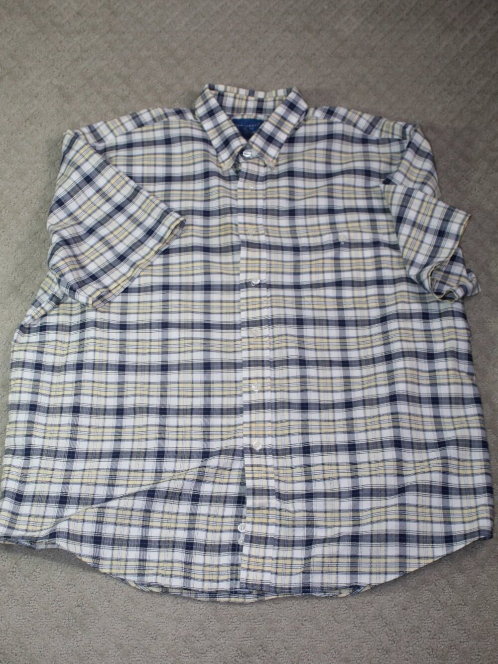Towncraft Wrinkle Free Size XL Blue Yellow Plaid Cotton Blend Button Up Shirt